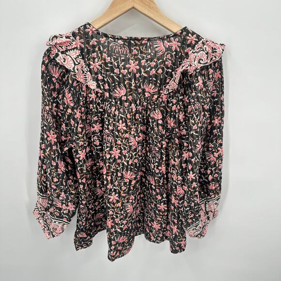 CLEOBELLA NWT Evereve Brynlee Black Pink Org Cotton Metallic Print Blouse // M - Picture 10 of 16
